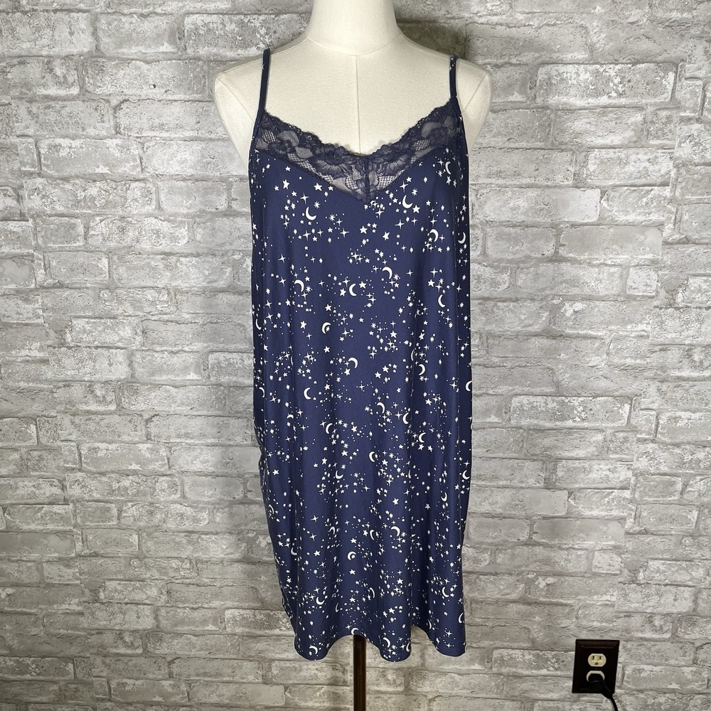 Joyspun Women's Moon Stars Celestial Slip Nightgown Nightshirt Size Large